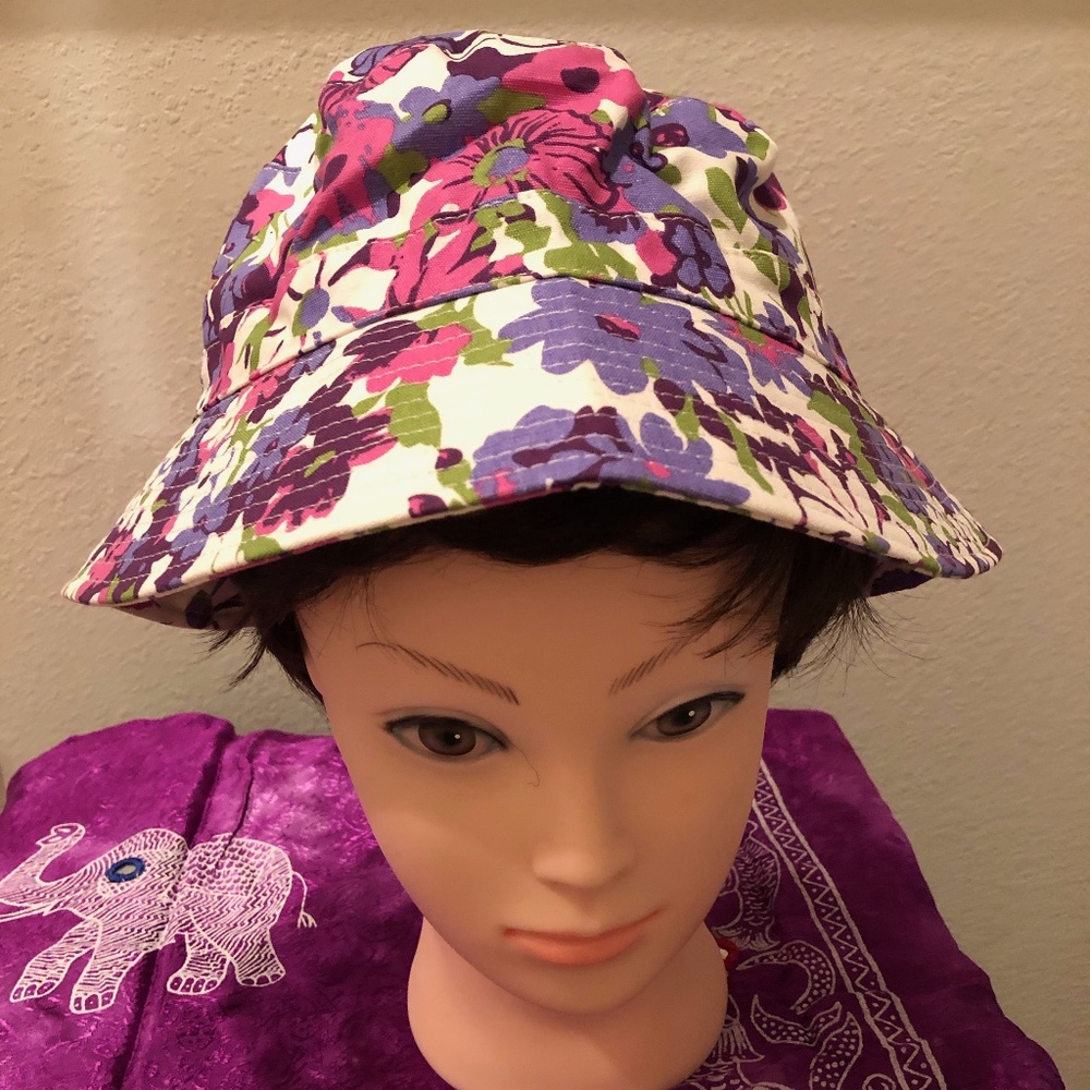 Floral Bucket Floppy Hat Blue Pink Purple Flowers